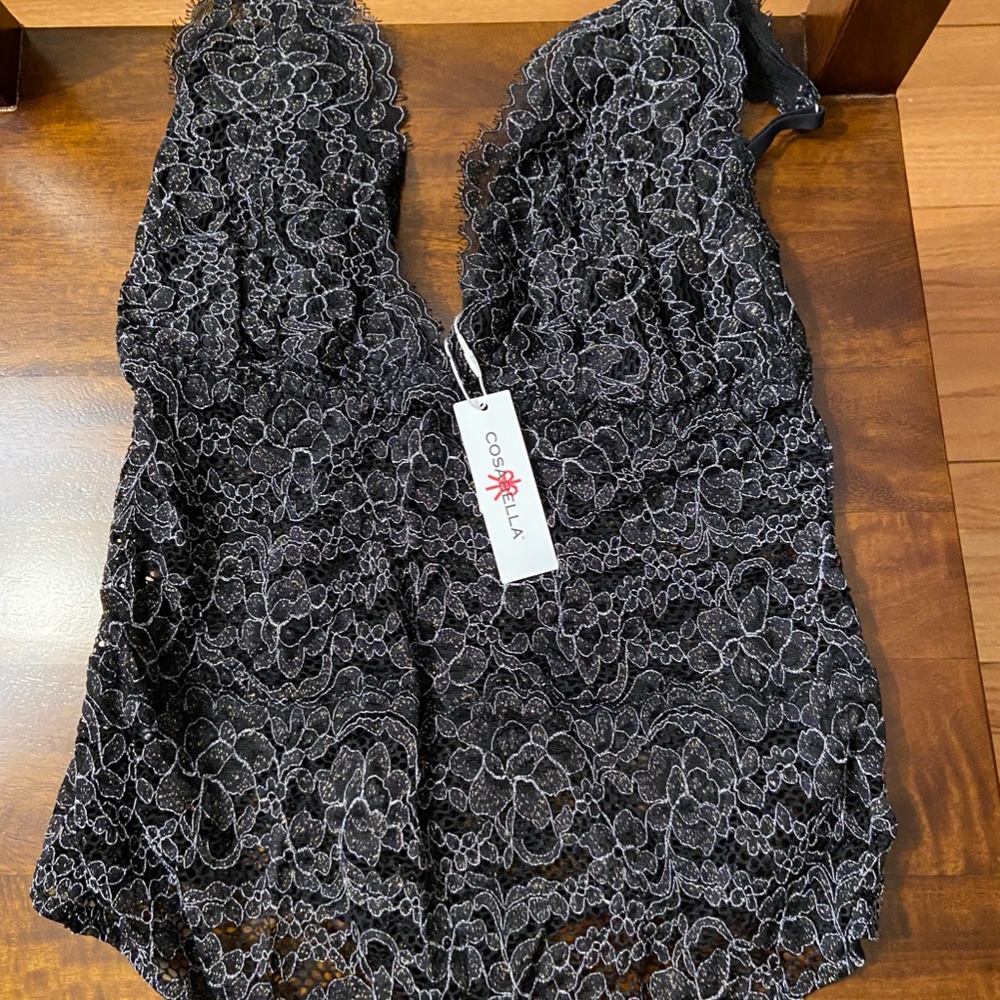 NWT Cosabella Pret-a-Porter Lurex Teddy Bodysuit - Black - Size L